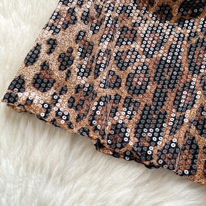 Abito Mini Leopardato con Paillettes - Scollo a V