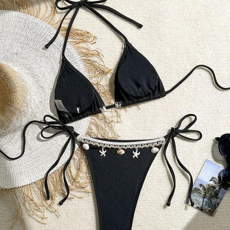 Bikini a Triangolo "Ocean Pearl" con Conchiglie e Perline
