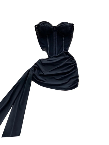Abito Americano Sexy Nero con Top a Tubino e Cut-out Vita