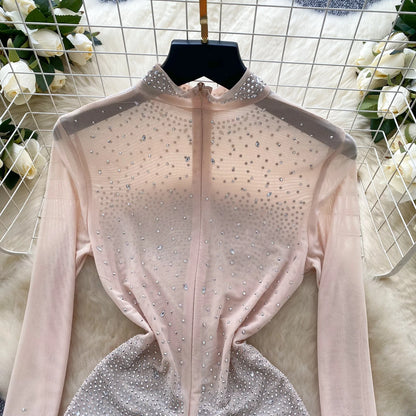 Set Coordinato Top a Maniche Lunghe e Shorts con Strass e Brillantini