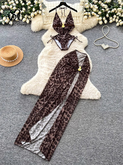 Set 2 Pezzi Mare | Costume Leopardato + Gonna con Spacco