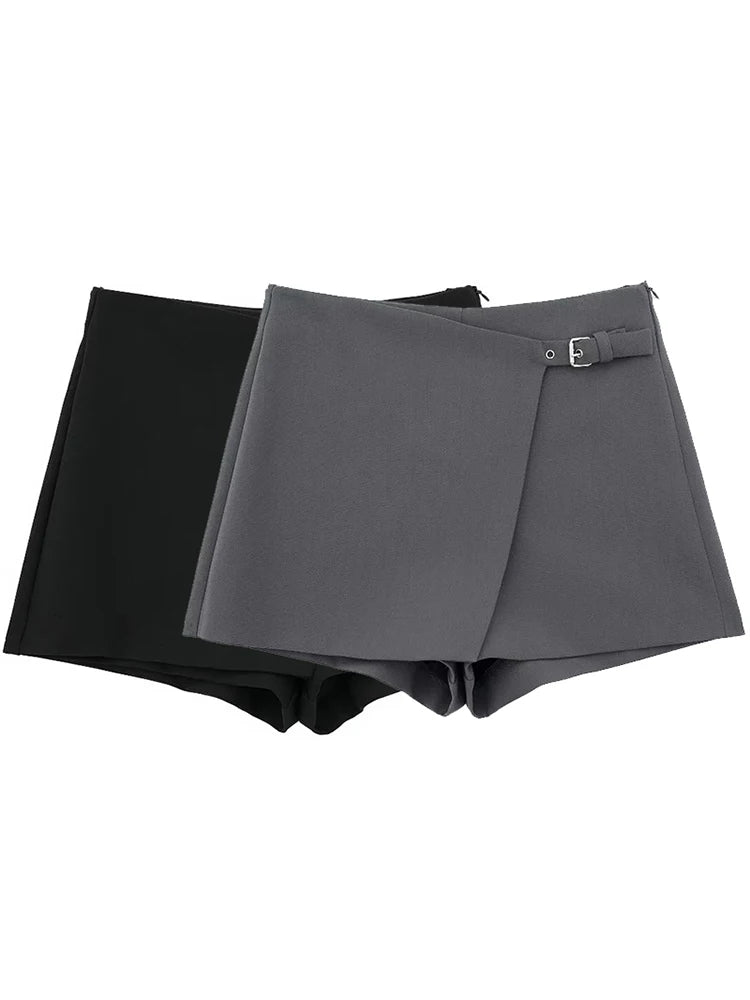 Gonna Pantalone a Vita Alta con Fibbia Laterale