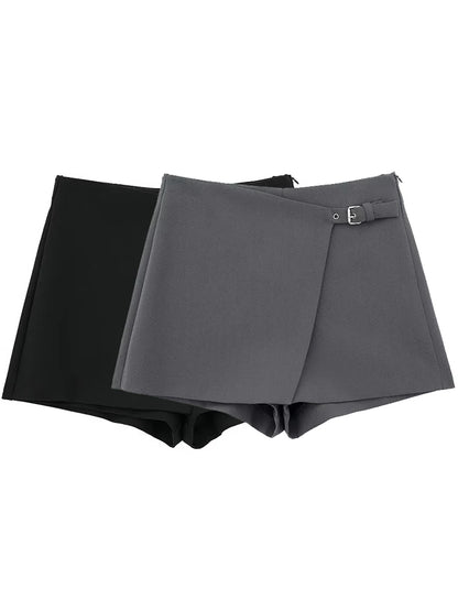 Gonna Pantalone a Vita Alta con Fibbia Laterale