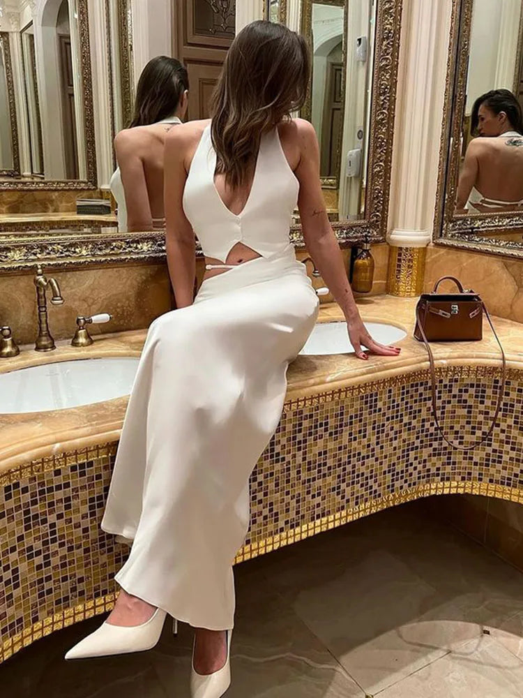 Abito Lungo Bianco con scollo a V