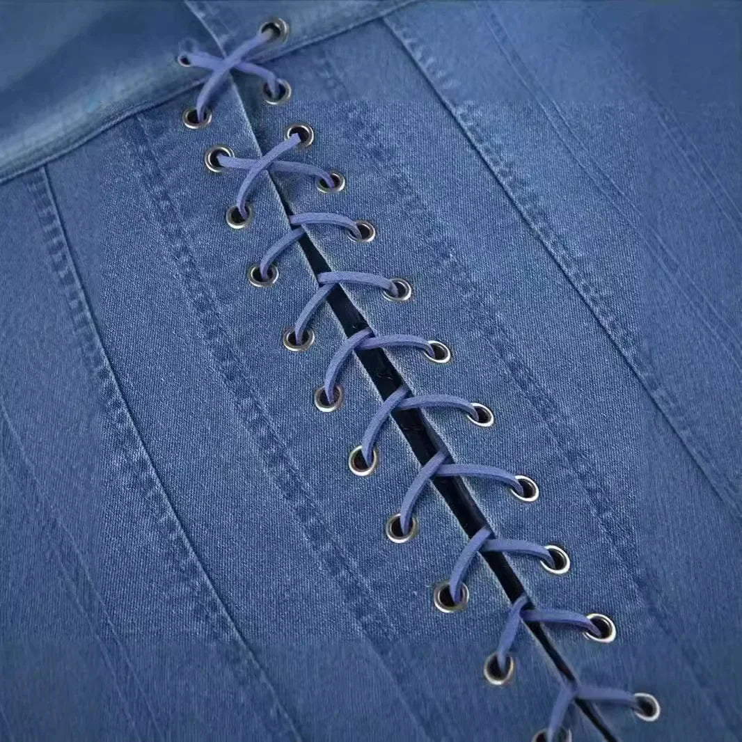 Top Corsetto in Denim Senza Spalline