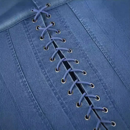 Top Corsetto in Denim Senza Spalline