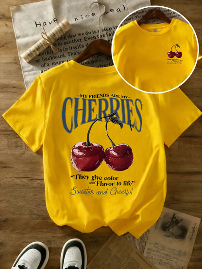 T-shirt in Cotone Bianca con Stampa "Cherries"