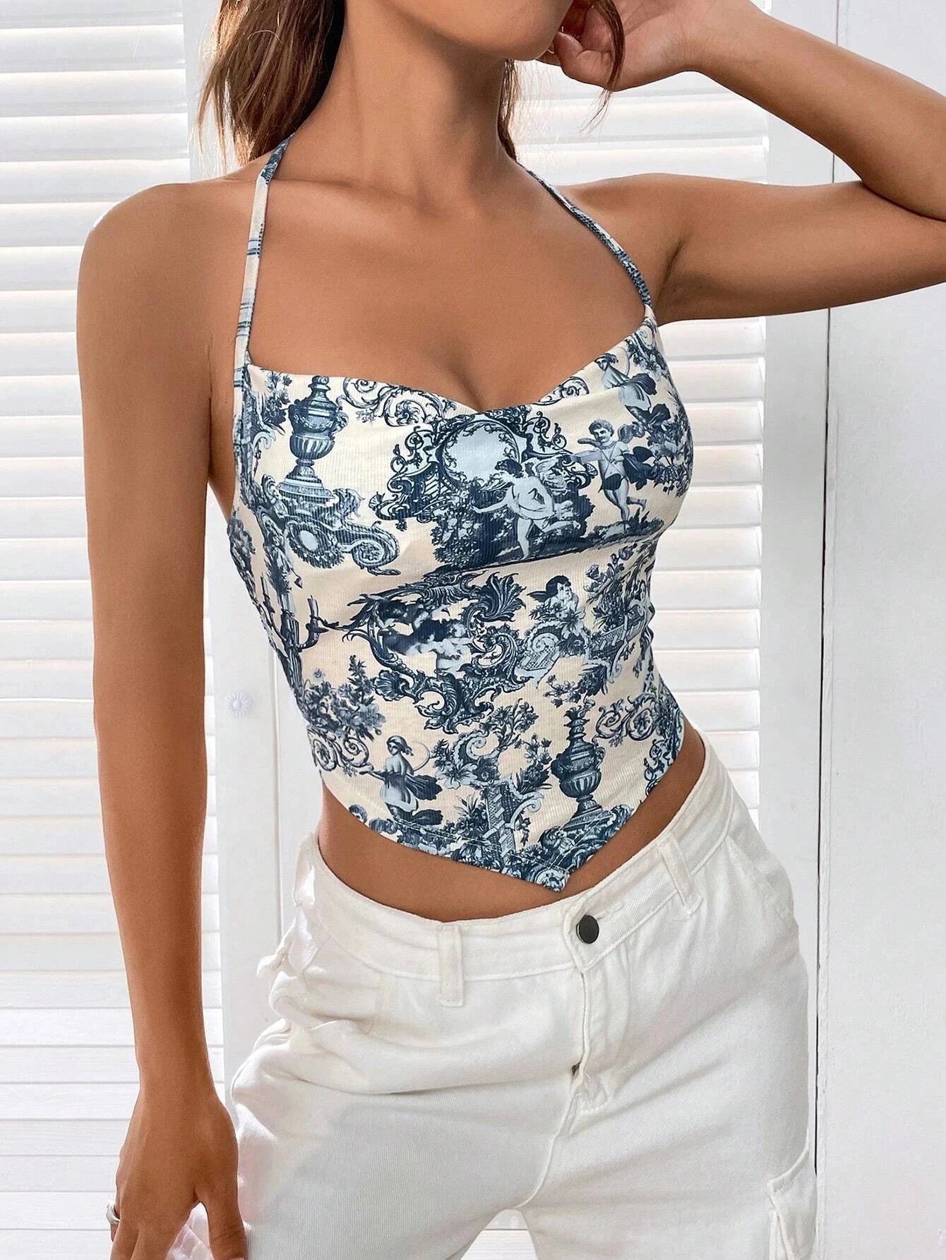 Top bustier femme avec imprimé toile de Jouy