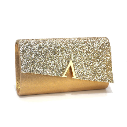 Borsa Clutch Rigida Glitter con Chiusura Geometrica