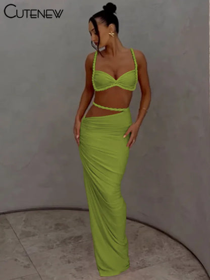 Set Coordinato Top a Bustino e Gonna Lunga Cut-Out