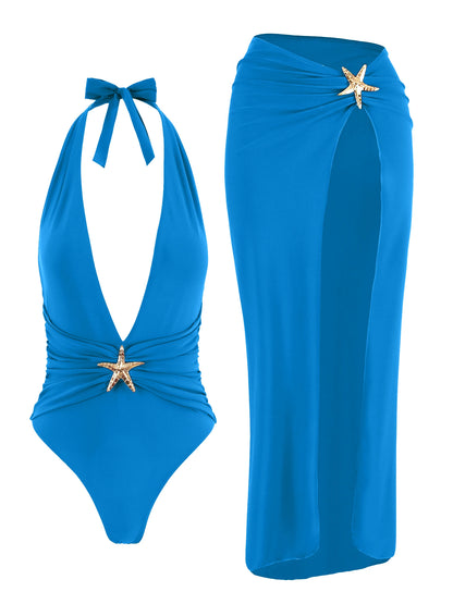 Set Luxury "Starfish": Costume Intero Scollo a V + Gonna Coordinata