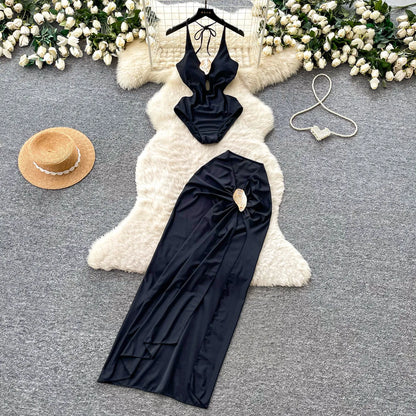Set 2 Pezzi Mare | Romper Halter + Gonna Lunga con Spacco