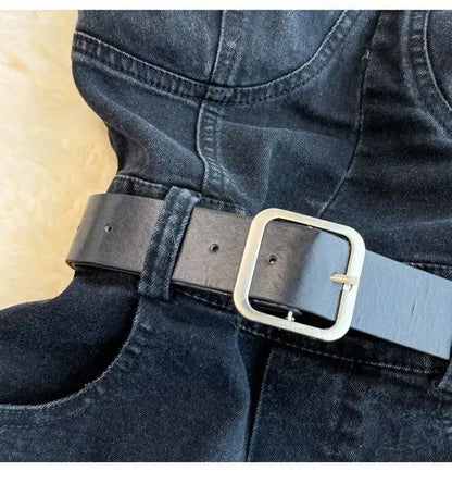 Tuta Corta in Denim Nero con Bustiér e Cintura