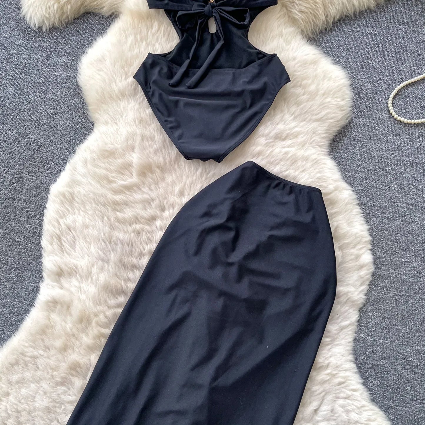 Set 2 Pezzi Mare | Romper Halter + Gonna Lunga con Spacco