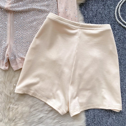 Set Coordinato Top a Maniche Lunghe e Shorts con Strass e Brillantini