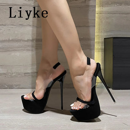 Sandales Femme Talon Aiguille Python avec Plateforme et Bande Transparente