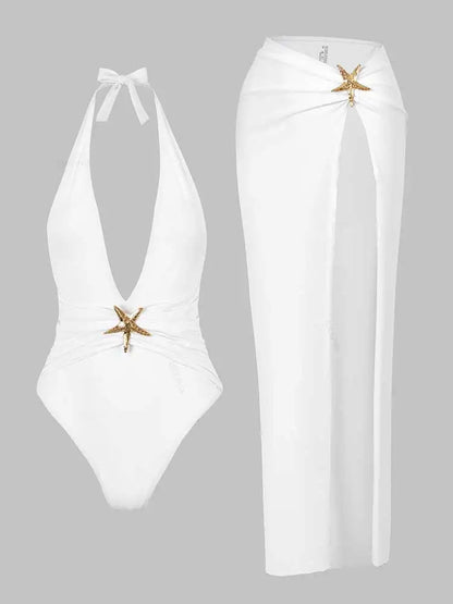 Set Luxury "Starfish": Costume Intero Scollo a V + Gonna Coordinata