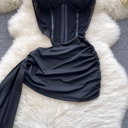 Abito Americano Sexy Nero con Top a Tubino e Cut-out Vita