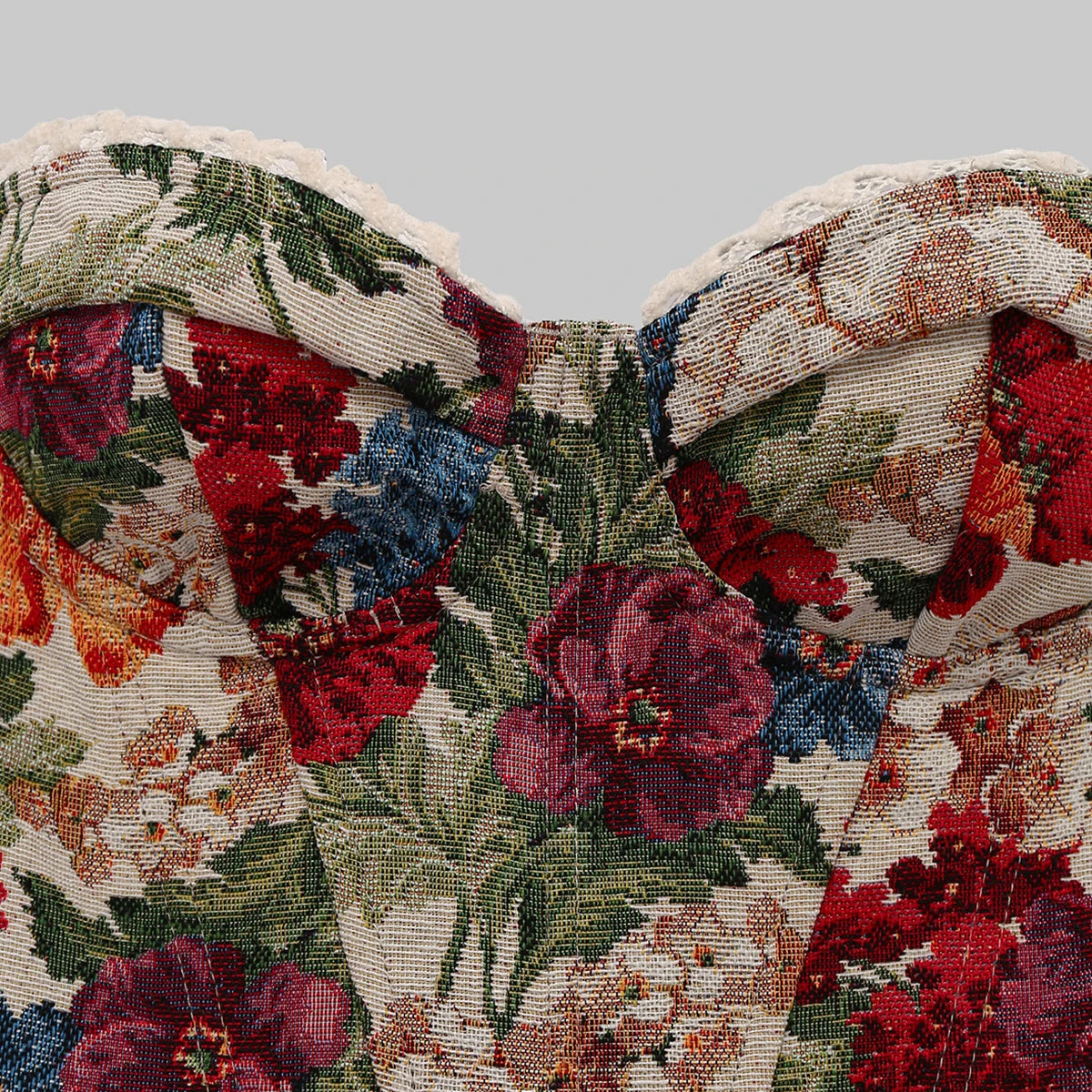 Top Corsetto Floreale con Stringhe Posteriori