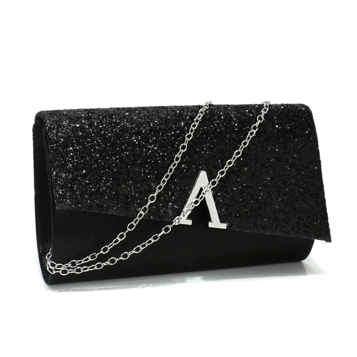 Borsa Clutch Rigida Glitter con Chiusura Geometrica
