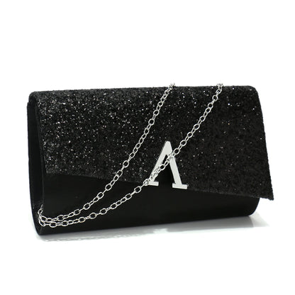 Borsa Clutch Rigida Glitter con Chiusura Geometrica