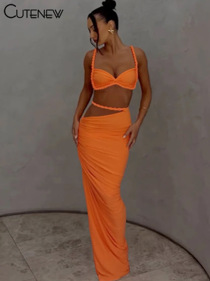 Set Coordinato Top a Bustino e Gonna Lunga Cut-Out