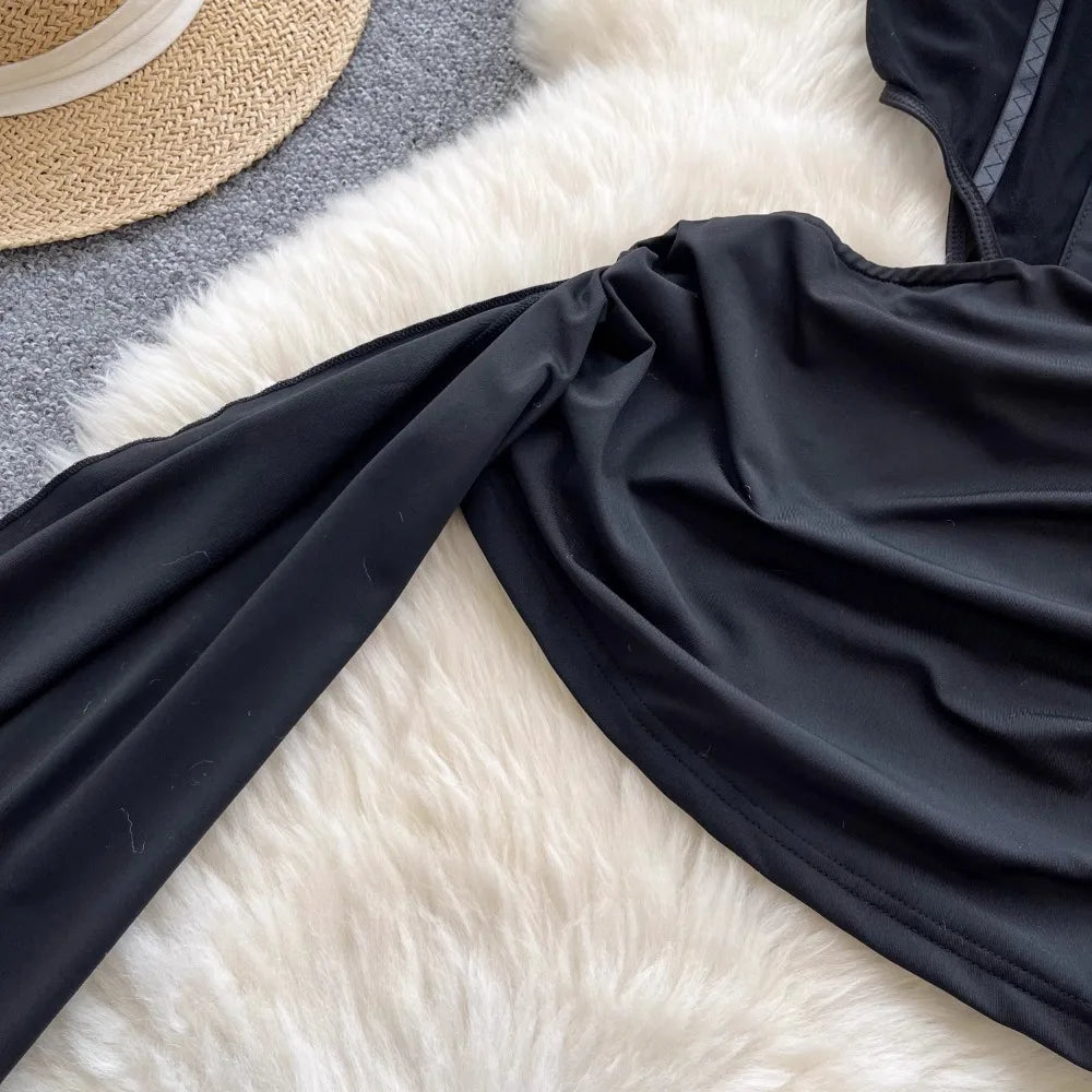 Abito Americano Sexy Nero con Top a Tubino e Cut-out Vita