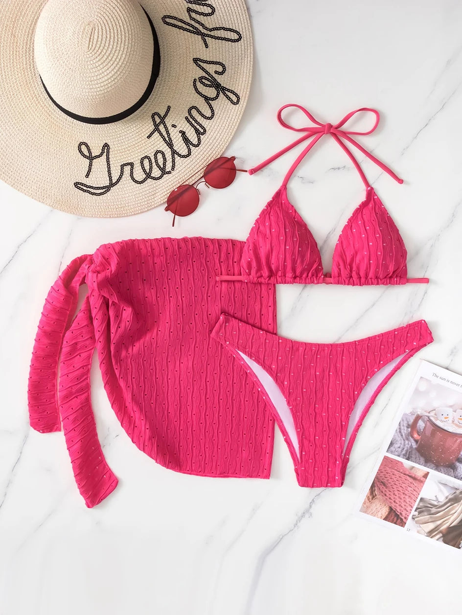 Set Mare 3 Pezzi | Bikini Brasiliano con Copricostume Coordinato