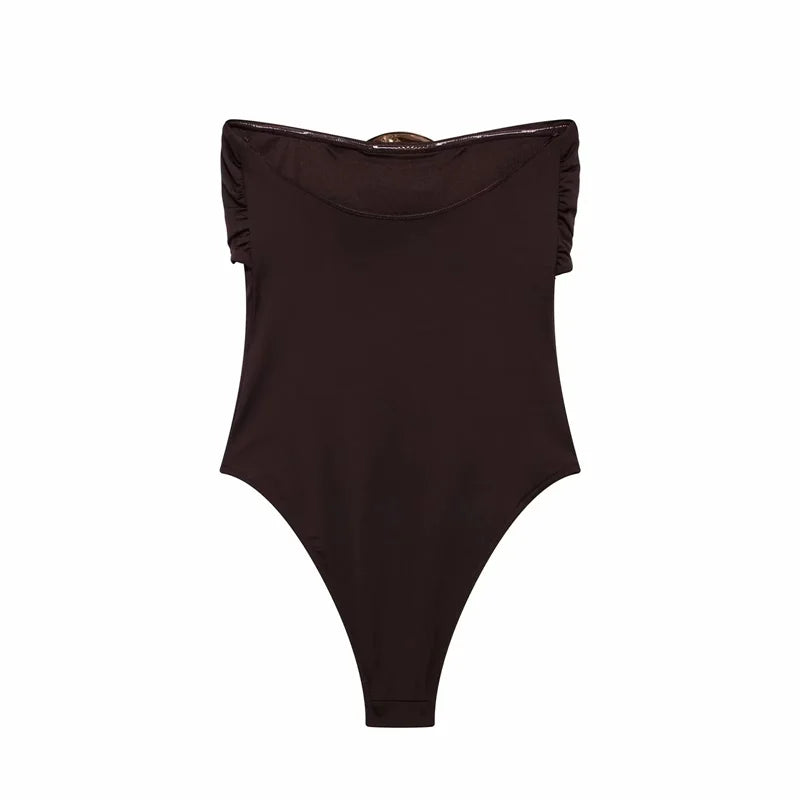 Body Donna a Fascia Nero con Dettaglio Gioiello