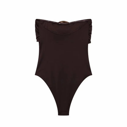 Body Donna a Fascia Nero con Dettaglio Gioiello