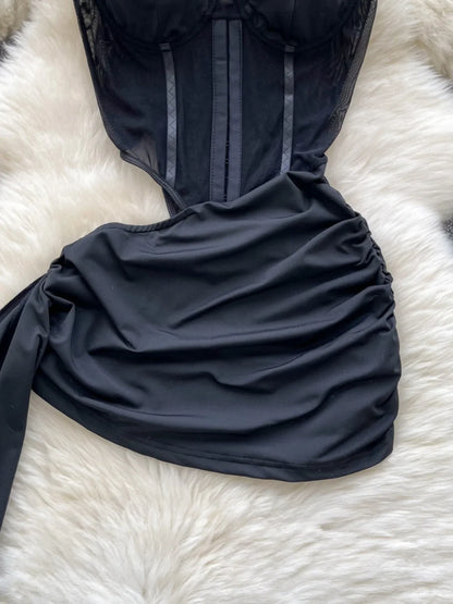 Abito Americano Sexy Nero con Top a Tubino e Cut-out Vita