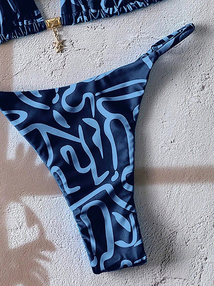 Bikini a Triangolo con Stampa Etnica Colorata