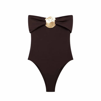 Body Donna a Fascia Nero con Dettaglio Gioiello