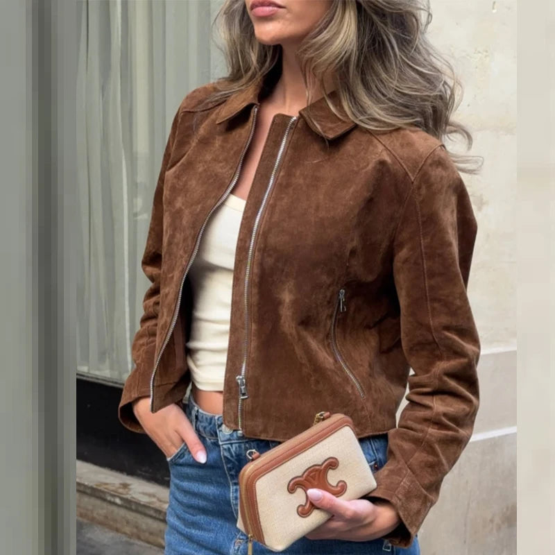 Giacca in Camoscio Donna Marrone Cognac