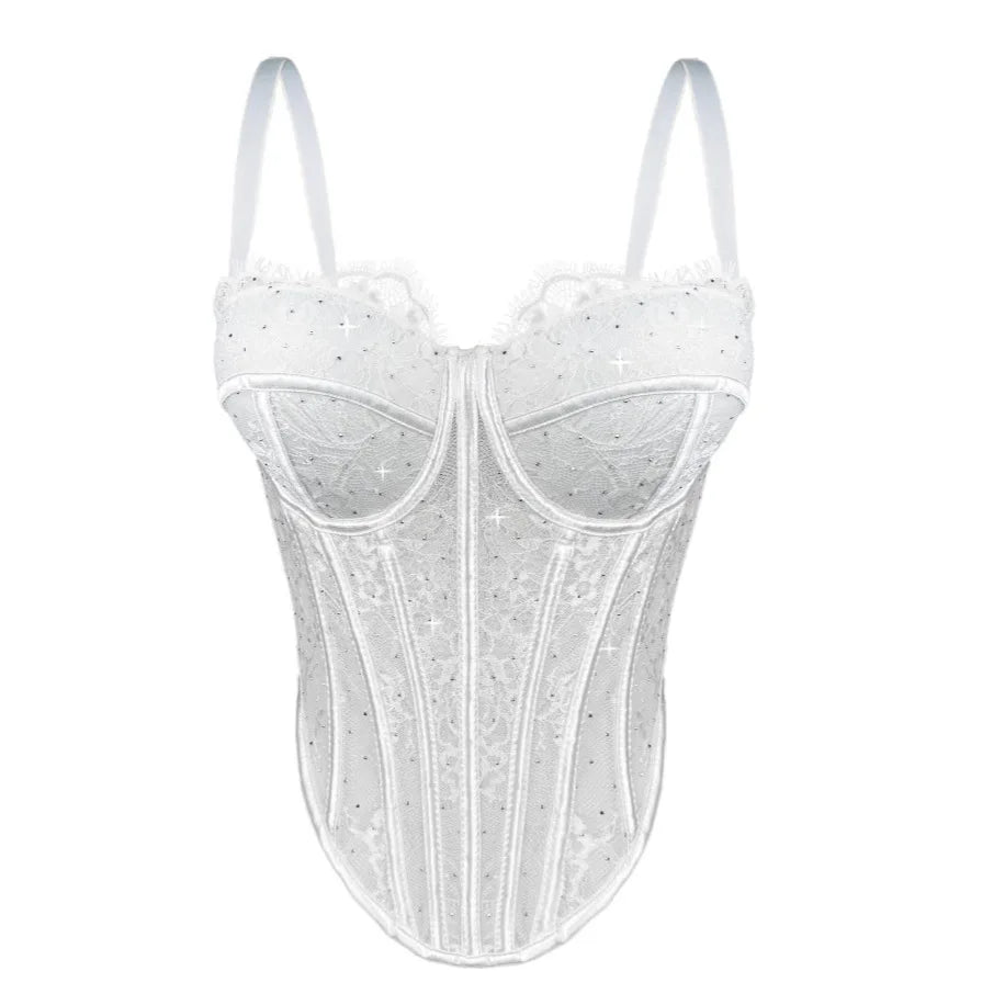 Body Corsetto Nero con Strass e Brillantini