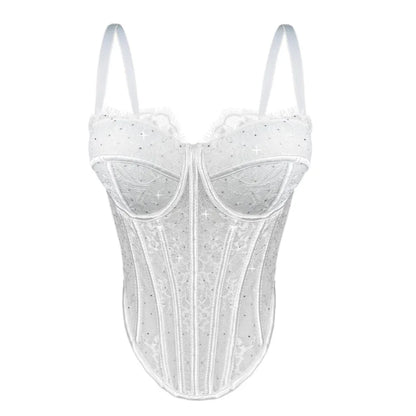 Body Corsetto Nero con Strass e Brillantini