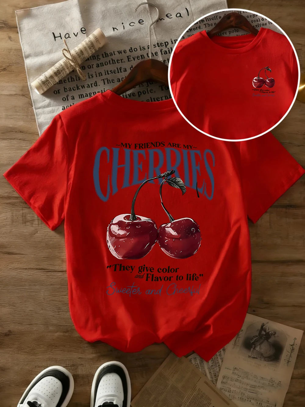 T-shirt in Cotone Bianca con Stampa "Cherries"