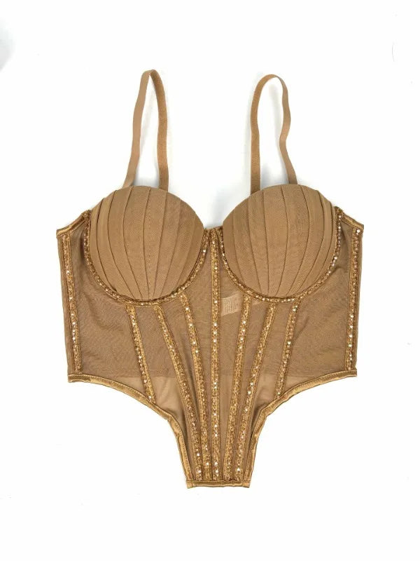 Body Corsetto Nero con Strass e Brillantini