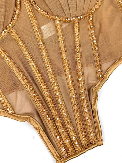Body Corsetto Nero con Strass e Brillantini