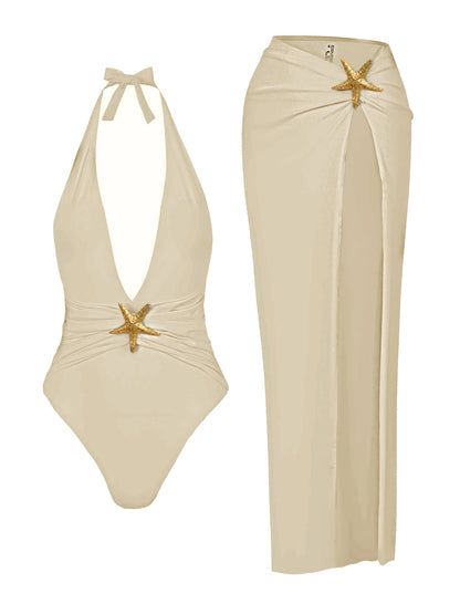 Set Luxury "Starfish": Costume Intero Scollo a V + Gonna Coordinata