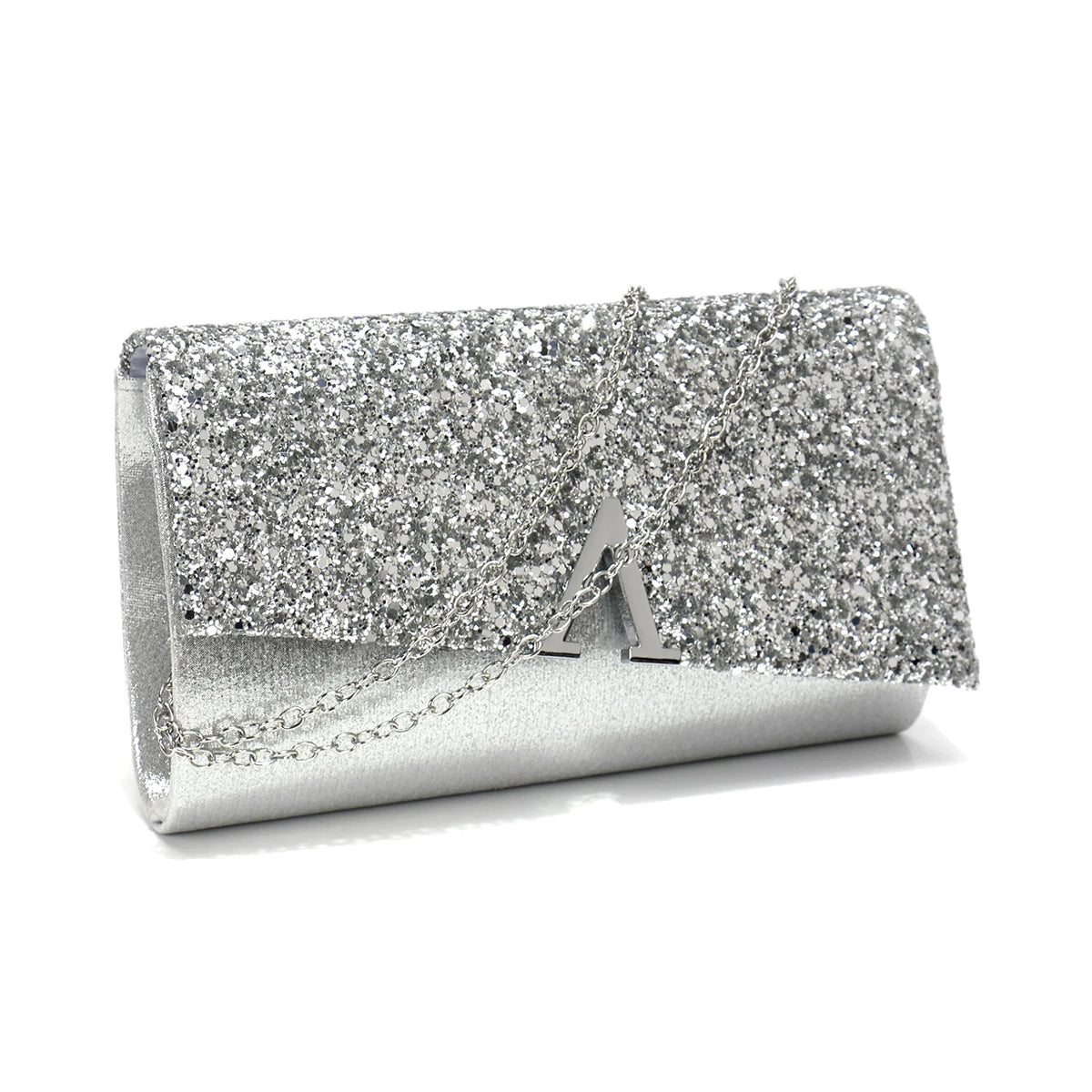 Borsa Clutch Rigida Glitter con Chiusura Geometrica