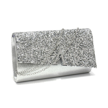 Borsa Clutch Rigida Glitter con Chiusura Geometrica