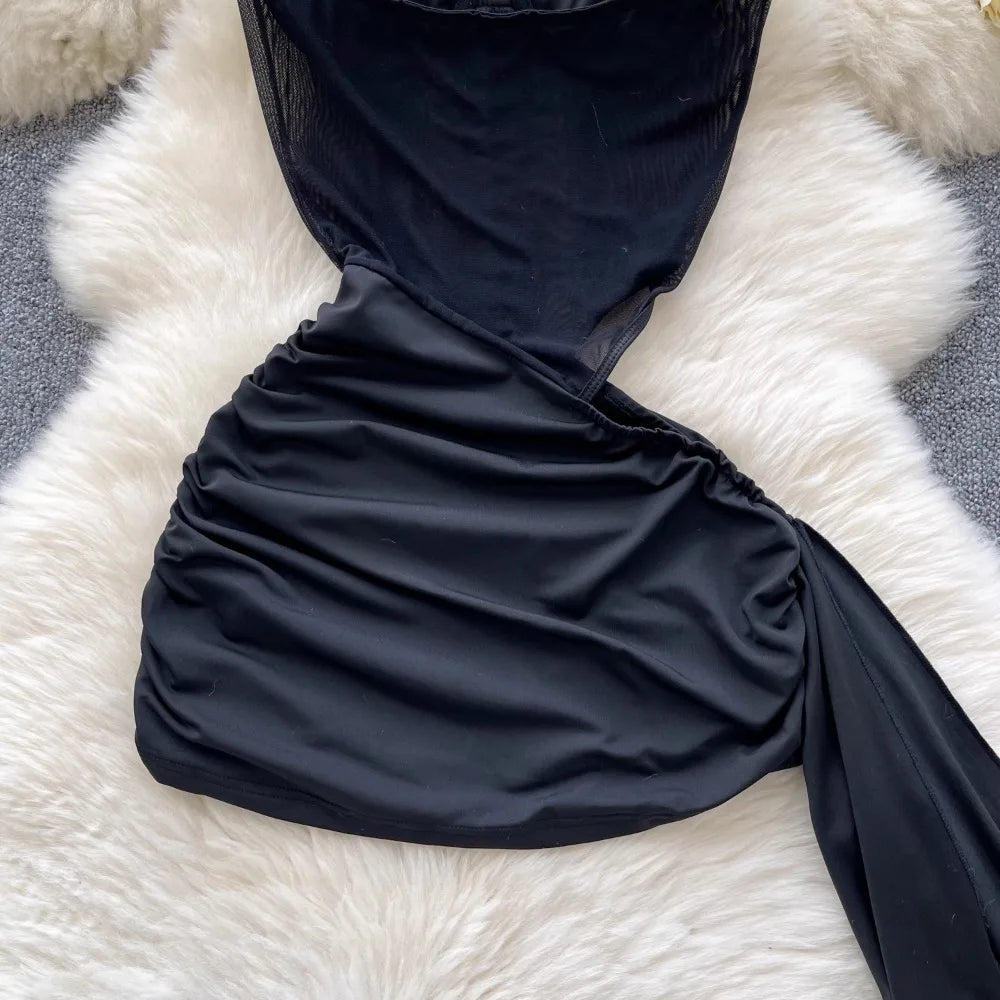 Abito Americano Sexy Nero con Top a Tubino e Cut-out Vita