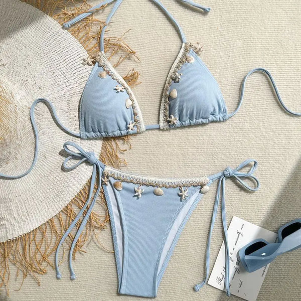 Bikini a Triangolo "Ocean Pearl" con Conchiglie e Perline