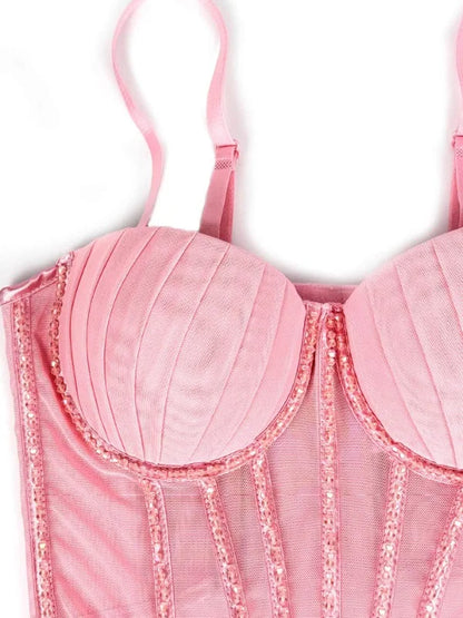 Body Corsetto Nero con Strass e Brillantini
