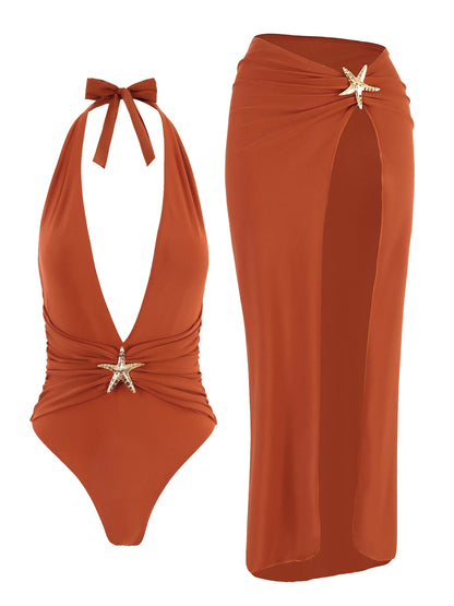 Set Luxury "Starfish": Costume Intero Scollo a V + Gonna Coordinata