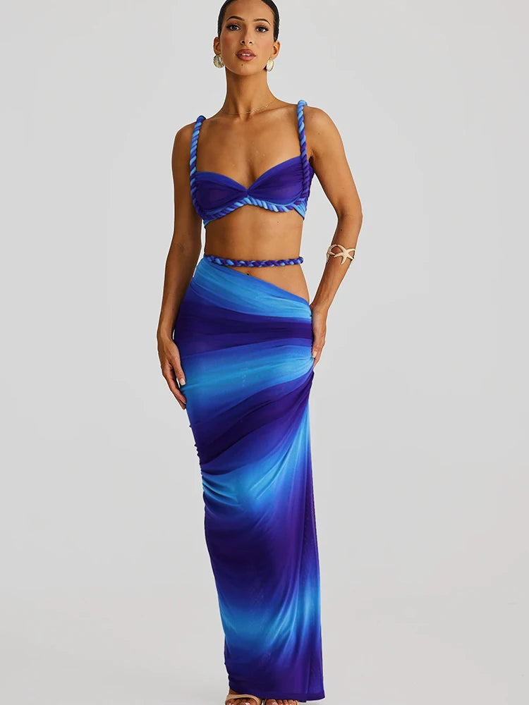 Set Coordinato Top a Bustino e Gonna Lunga Cut-Out