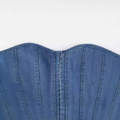 Top Corsetto in Denim Senza Spalline