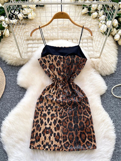 Abito Mini Leopardato con Paillettes