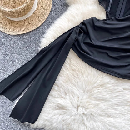 Abito Americano Sexy Nero con Top a Tubino e Cut-out Vita